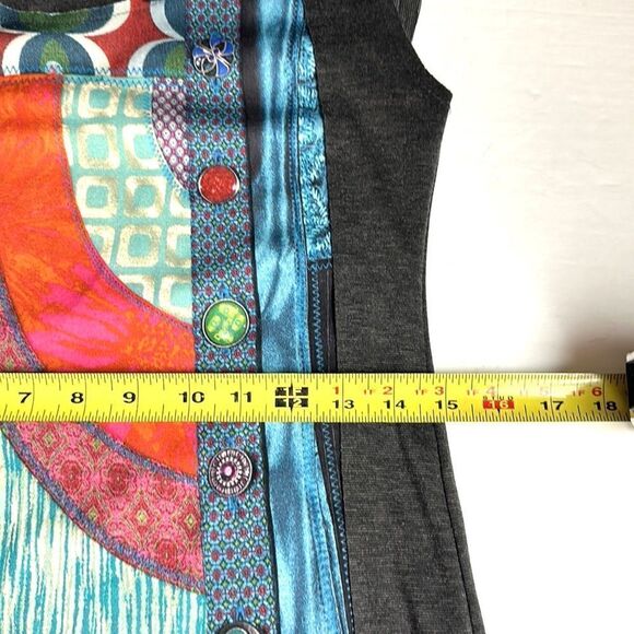 Desigual Patchwork Multicolor Front Sheath Cap Sleeve Fitted Mini Dress M - Picture 16 of 16